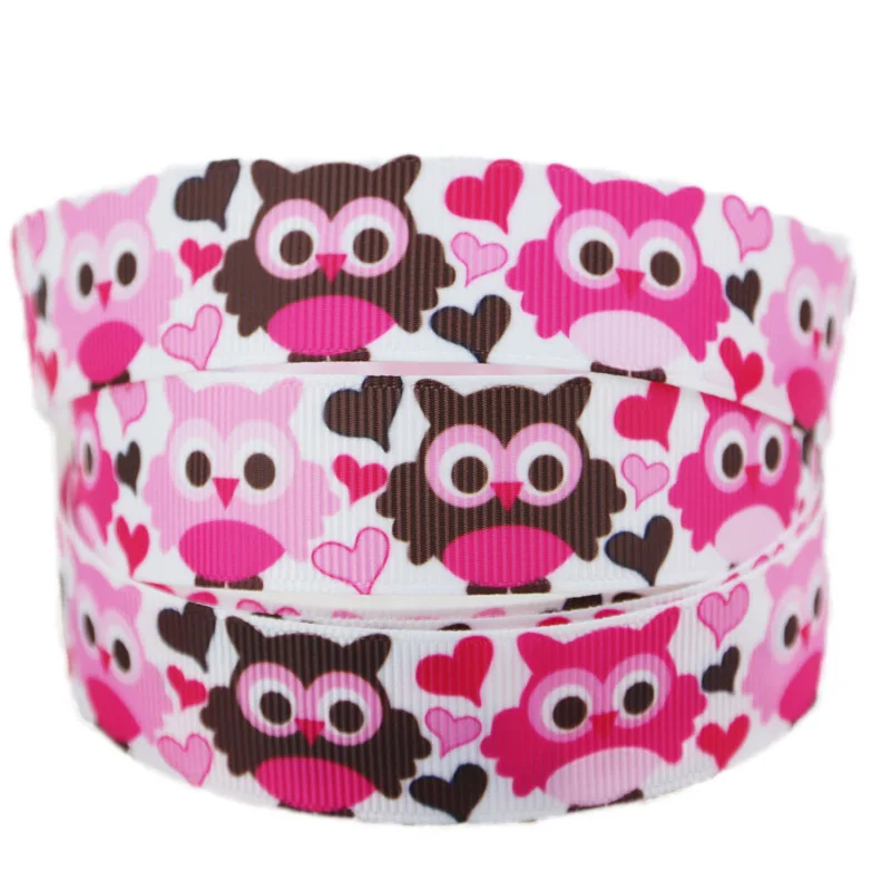 7/8" (22mm) printed grosgrain owl ribbon colored pink ribbon decoration