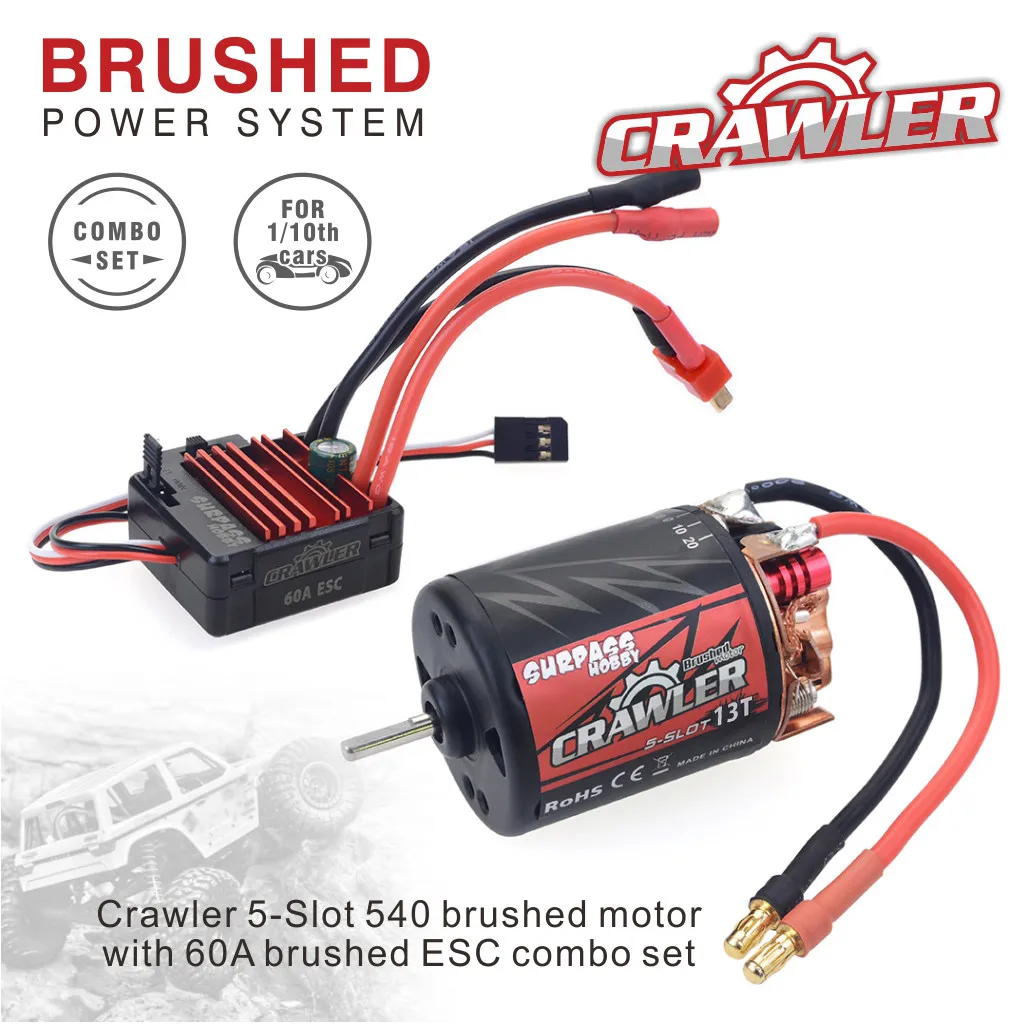 

SURPASS Hobby 540 13T/16T/20T 5-Slot Brushed Motor + 60A ESC for 1/10 RC Crawler Car Parts Accessories Toys for Children