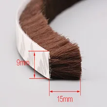 9 мм x 15 мм самоклеющиеся пылезащитный алюминиевый окна, двери ленты кисть печать полосы уплотнитель excluder