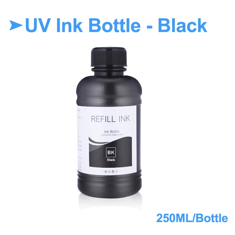 250 мл/бутылка УФ чернила бутылка для Epson L800 L805 L1800 R290 R300 1390 1400 1410 1430 1500W R3000 DX5 DX7 Универсальный УФ чернила для принтера - Цвет: Black-250ml