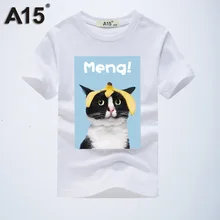 Детская одежда A15 футболка с забавным 3D рисунком кота для мальчиков Одежда для девочек летние повседневные футболки из хлопка белого и серого цвета Топы для детей 8, 10, 12 лет
