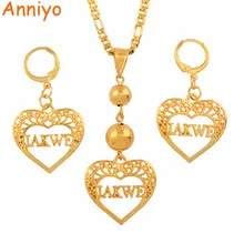 Anniyo Iakwe Ювелирные наборы с сердцем кулон ожерелья серьги для женщин#140206