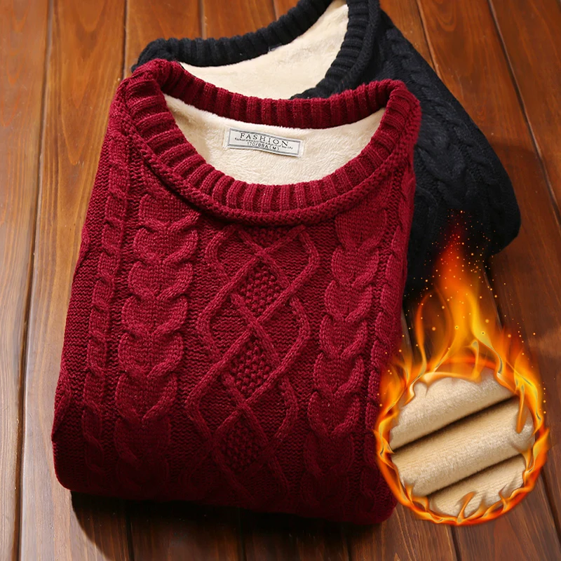 

Winter Men Sweater Plus Velvet Keep Warm 2019 New Arrival Slim Thick Male Pullover Sweater Teenage Boys Korean Style M37