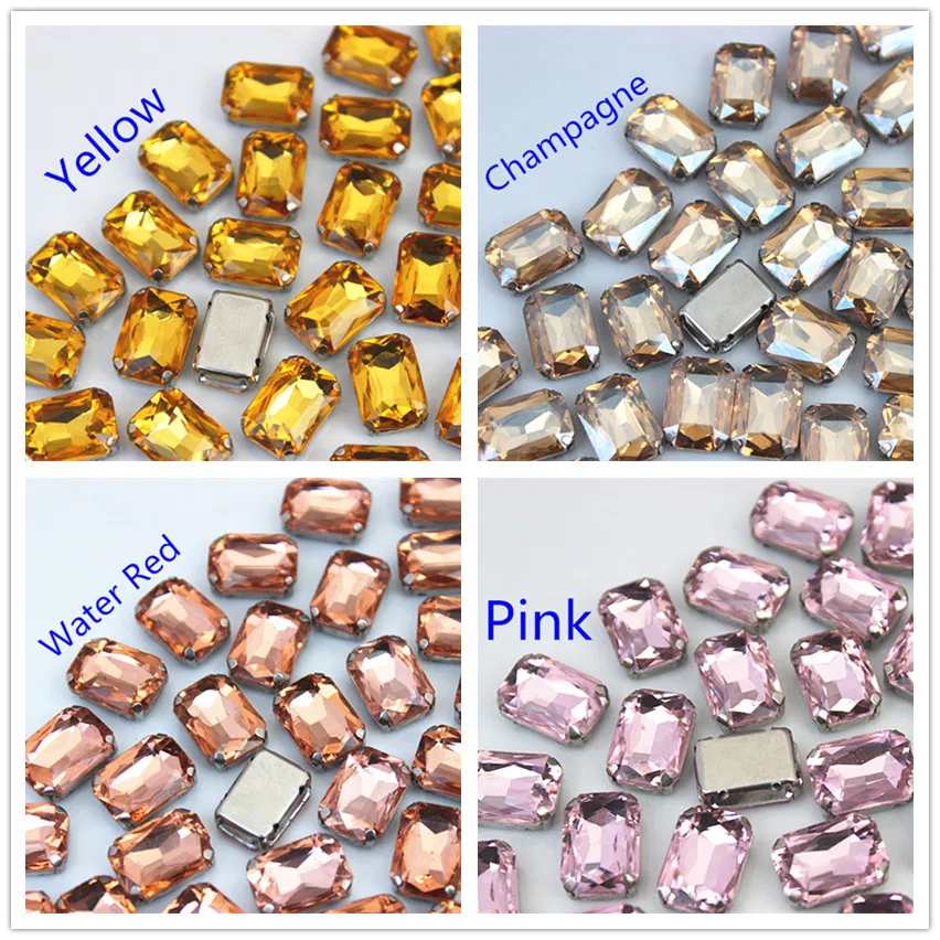 Cong Shao Rectangle Colorful Sew On Rhinestones Stainless steel Claw Glass Crystals Sew On Claw Stones For Wedding Dress WC1004