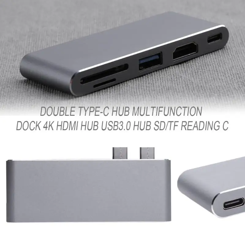 Новый 5 в 1 двойной Тип-C к HDMI 4 K USB 3,0 хаб адаптер TF Card Reader PD Bi-directional зарядки конвертер для Macbook Pro