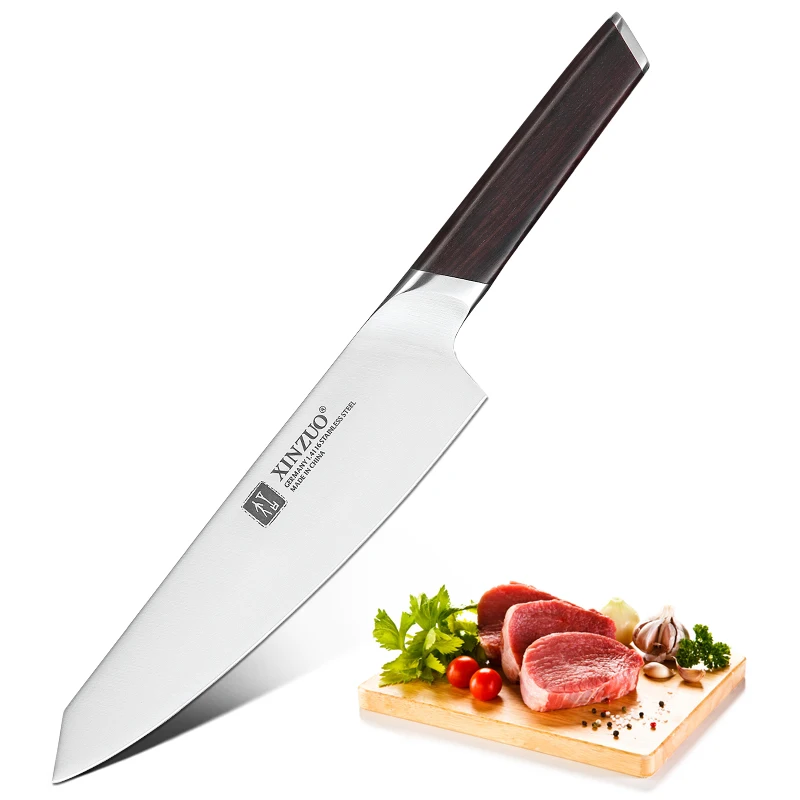 XINZUO 8 ''нож шеф-повара из немецкой нержавеющей стали Новое поступление Мясник Кливер Santoku Овощной профессиональный нож с черной ручкой