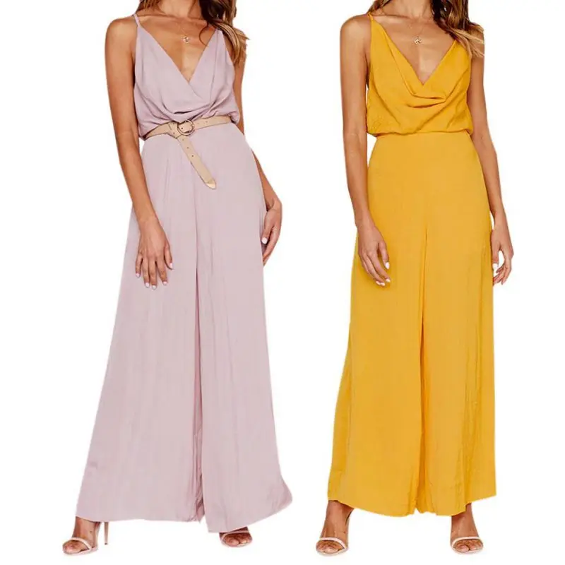 Women Spring Summer Sexy Fashion Deep V Straps Solid Color