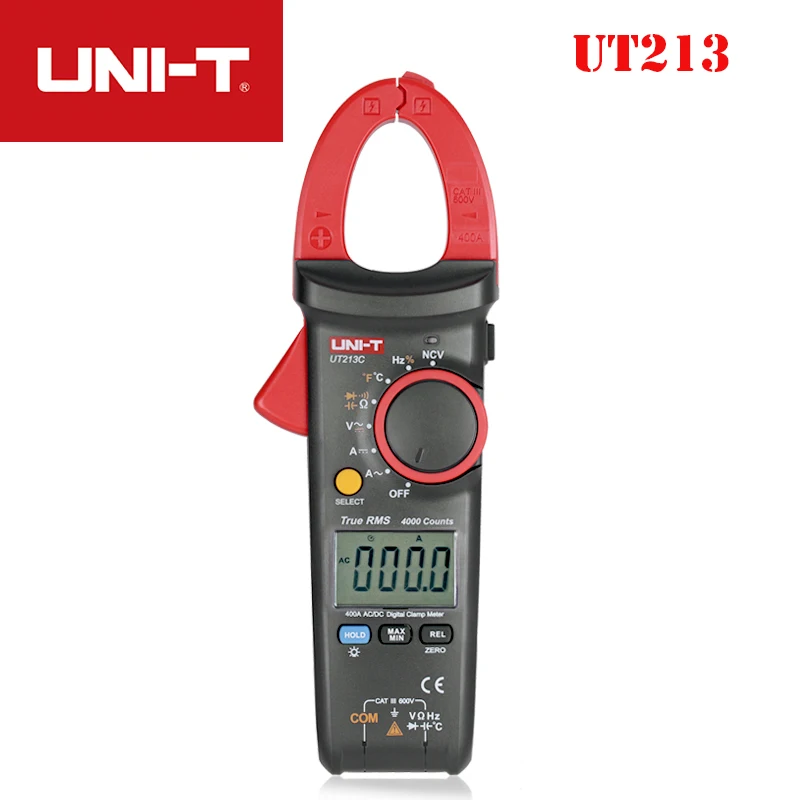 

UNI-T UT213C AC DC 400A Digital Clamp Meter True RMS ammeter Resistance/Capacitance/Frequency/Temperature Test NCV auto range