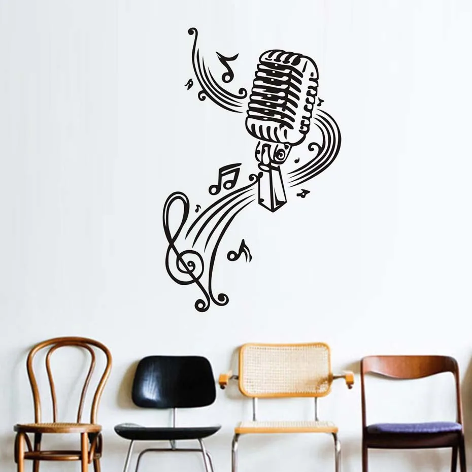 Microphone Music Notes Wall Art Decals Vinyl Murals Sticker For Living Room Kalaoke Room Removable Wallpaper Modern Home Decor (5)