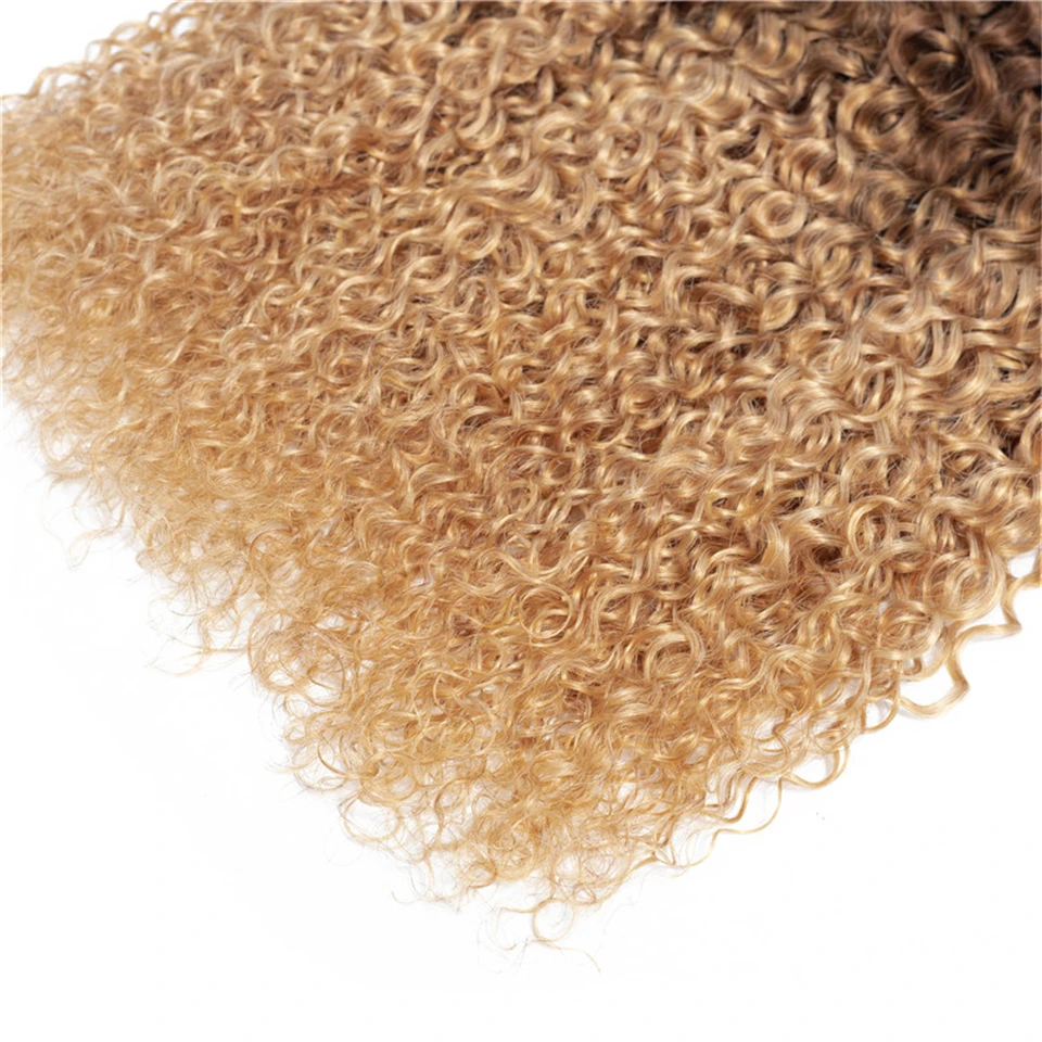Remy бразильский Джерри вьющиеся волосы пряди 3/4 пряди Дело 3 тон Мед блонд Омбре натуральные кудрявые пучки волос