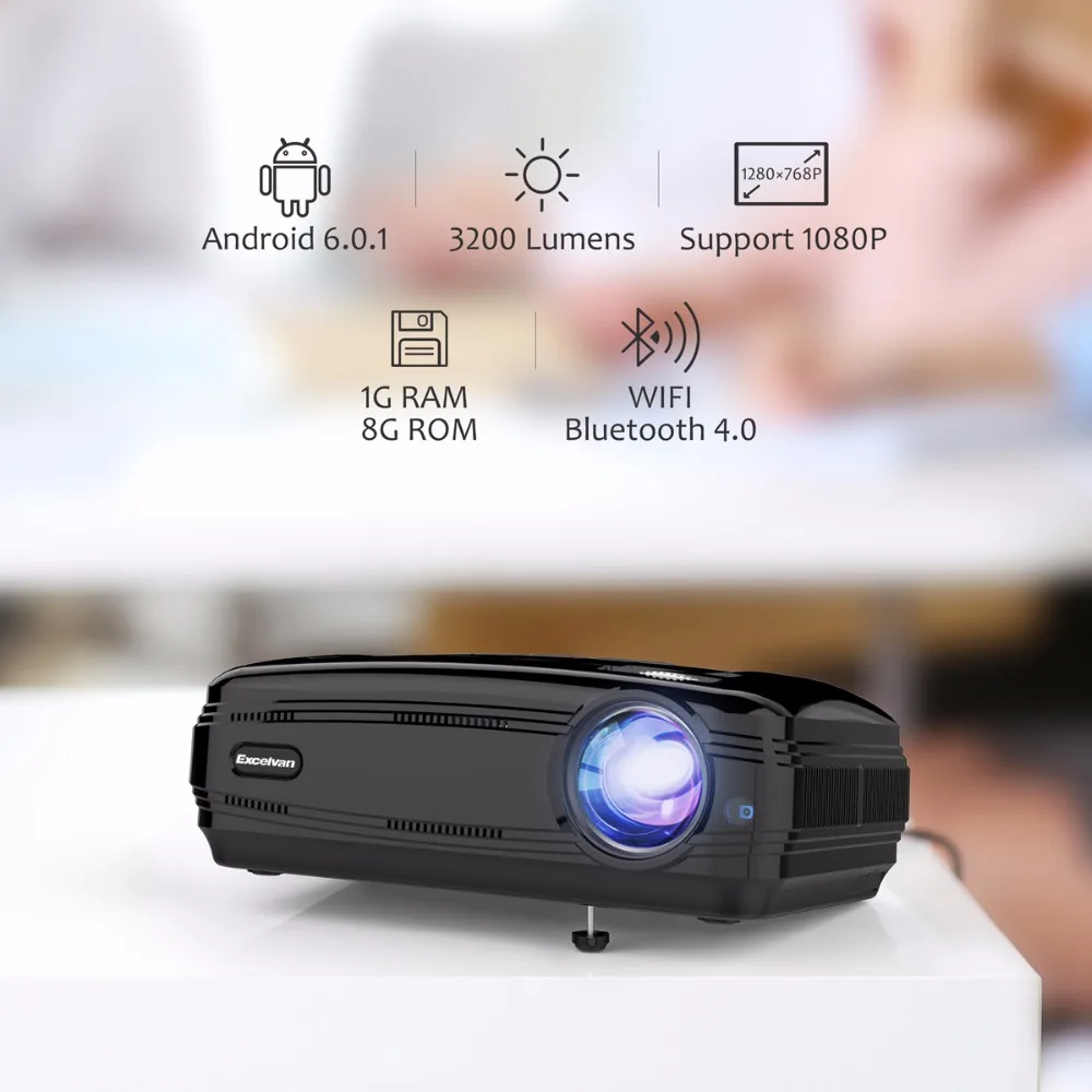 

Excelvan BL59 Android 6.0 LED Projector 3500 Lumen Beamer Built-In WIFI BT 4K Video Projector Full HD 1080P LED TV EU Plug