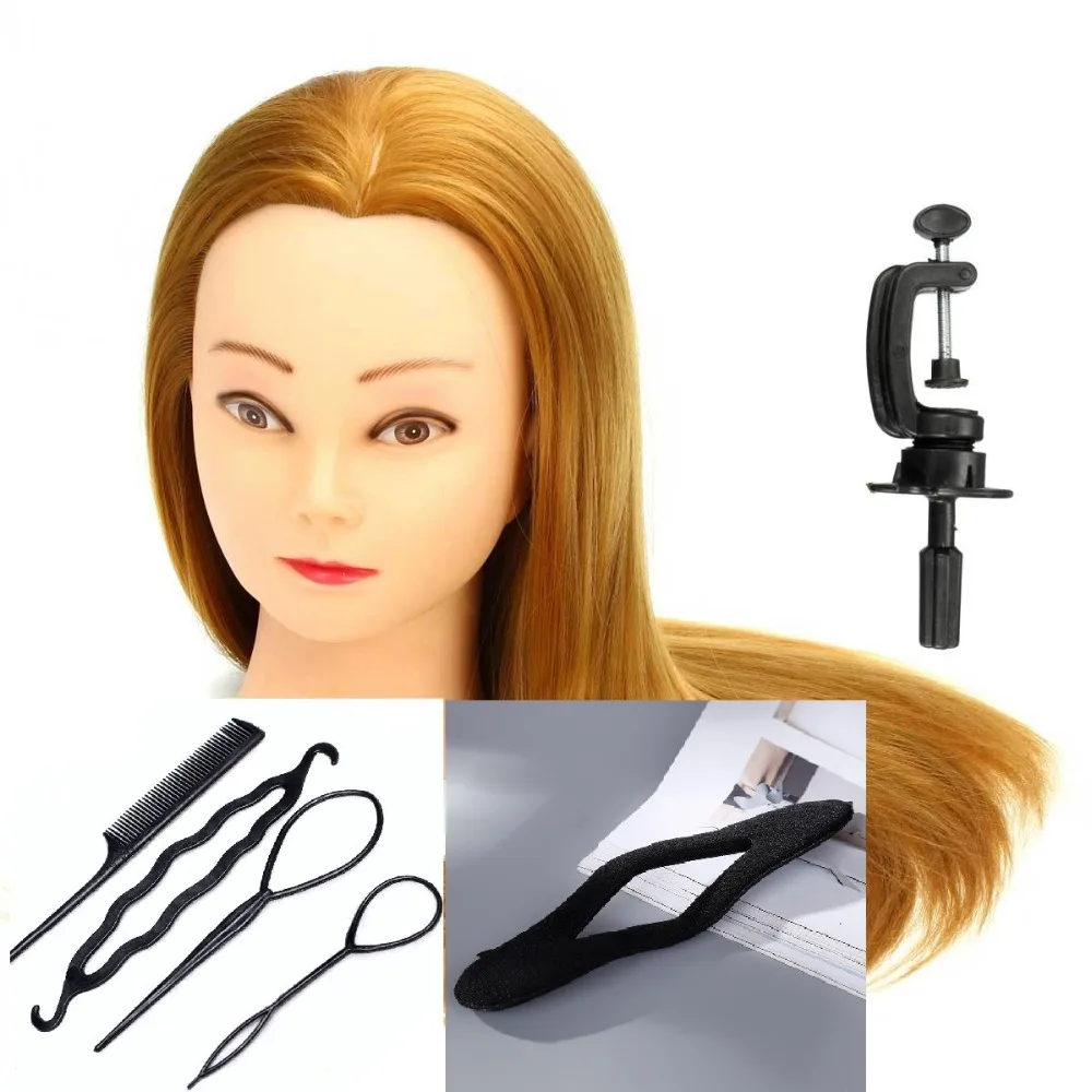 

CAMMITEVER 20"Hair Mannequin Head With 2 Sets Tools Hairdressing Doll Heads Training Manikin Synthetic Hair Manik Cosmetology