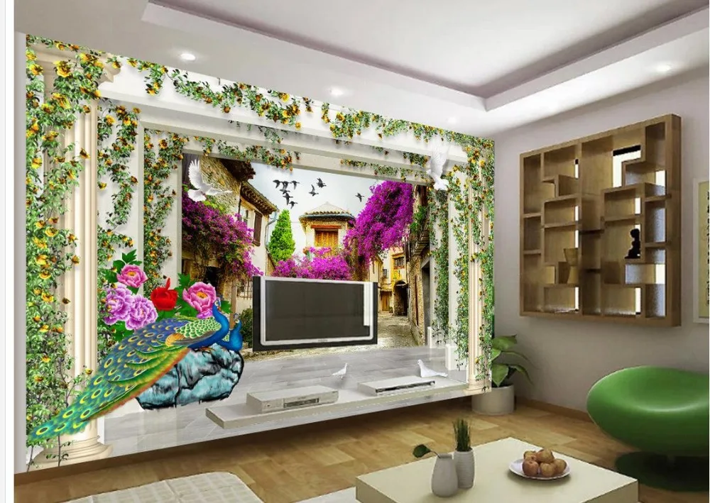 

Home Decoration Pastoral 3D flower vine European architecture Roman TV backdrop painting wallpaper