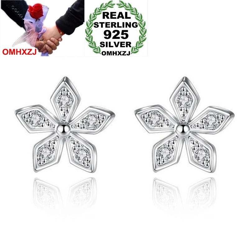 

OMH Wholesale Simple Sweet Fashion OL For Woman Lady Wedding Gift Plum Flower Zircon 925 Sterling Silver Stud Earrings YS371