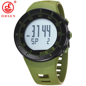 

OHSEN Men's Sport Watches Alarm Digital Watch Man Male 50M Waterproof electronic LED Wristwatches Green Military Rubber Watches