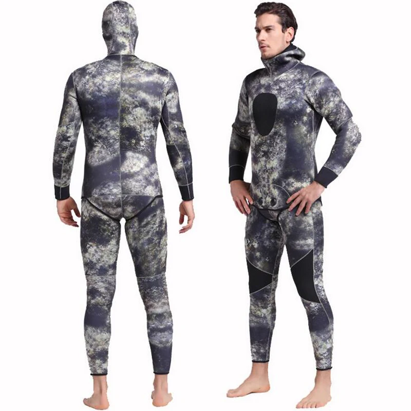 

New Mens  3mm Waterproof Full Body Warm Winter Diving Suit Hooded Camouflage Two-piece Snorkeling Swiming Surfing  Equipment
