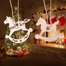 3 uds. Colgantes de caballo mecedora de madera de Navidad Vintage, adornos DIY para manualidades de madera, adornos de árbol de Navidad, decoraciones para fiestas, regalo para niños