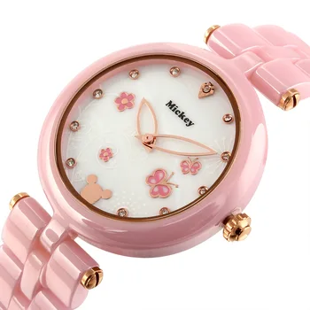 

women Ceramic pink white Disney band luxury diamond quartz ladies clocks Genuine original waterproof wristwatch top brand 51116