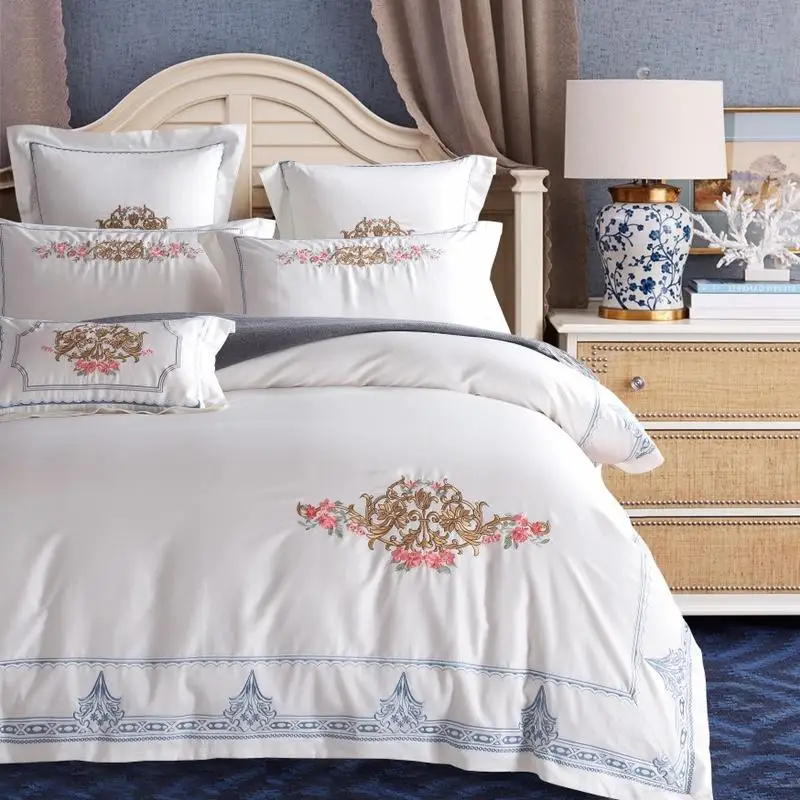 

2018 Luxury Egypt Cotton Elegant Garden Bedding Set Embroidery Duvet cover Bed Sheet Pillowcases Queen King size 4/6/7Pcs
