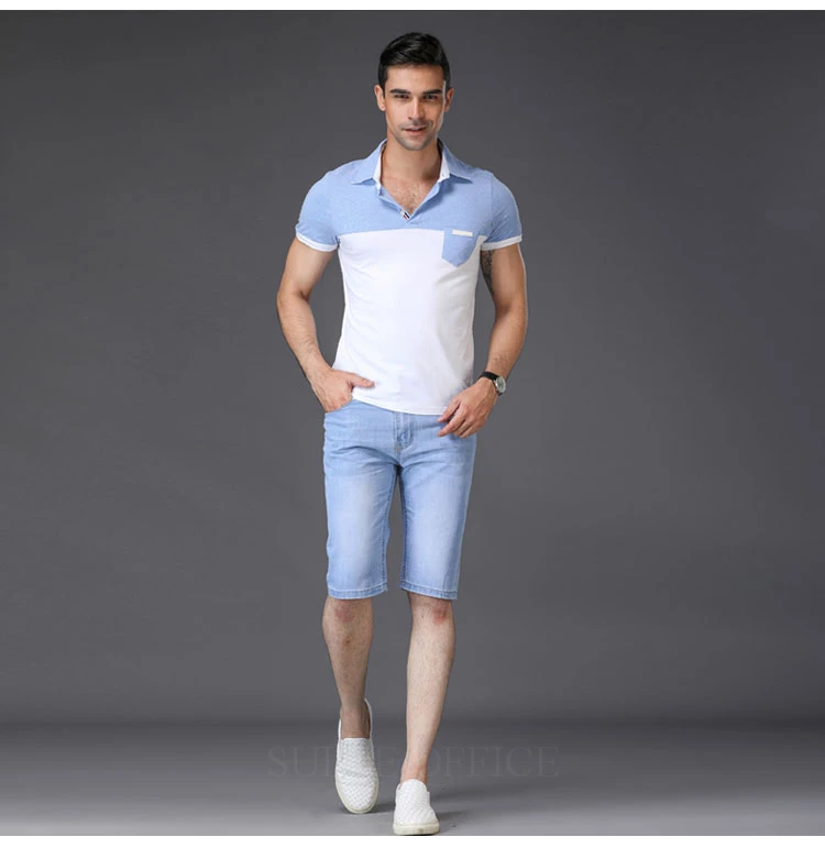 SULEE Brand Summer New Men's Denim Shorts Fashion Casual Slim Fit Elastic Jeans Short Male Brand Clothes