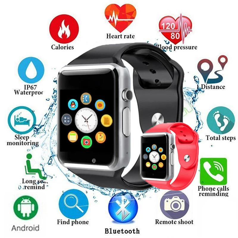 

Smart Watch Bluetooth Men Women Wristwatch Sport Pedometer With SIM Camera Smartwatch for ios android A1 smartphone PK DZ09 Q18
