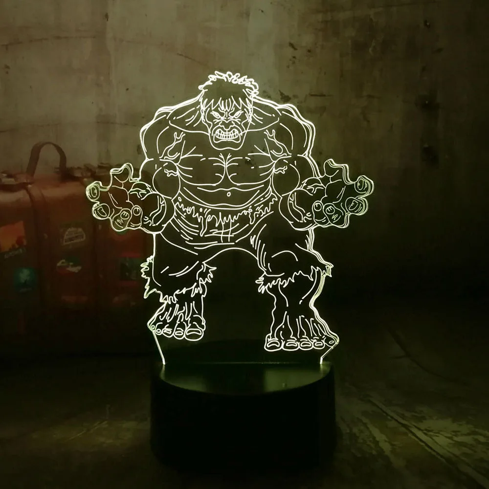 Marvel Мстители супергерои Минифигурки Халк 3D светодиодный RGB ночник 7 цветов