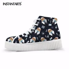 INSTANTARTS/ г.; медицинская женская обувь на плоской платформе с принтом медведя; модная весенняя обувь на шнуровке, увеличивающая рост; высокие кроссовки
