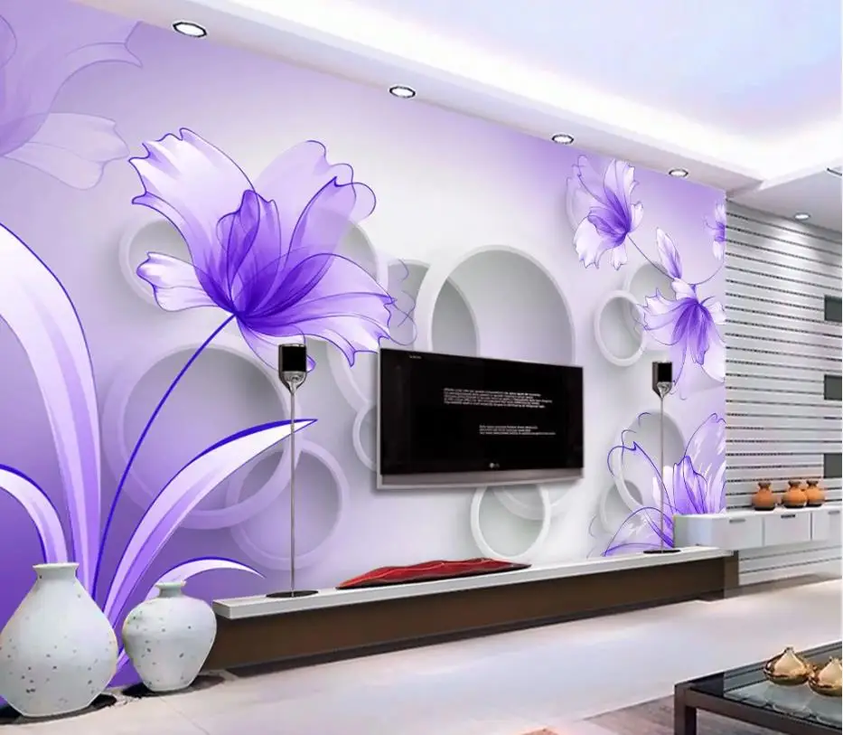 Custom 3d Mural Wallpaper Purple lily transparent flowers, elegant and beautiful, three-dimensional fashion wall Custom 3d Mural Wallpaper Purple lily transparent flowers, elegant and beautiful, three-dimensional fashion wall