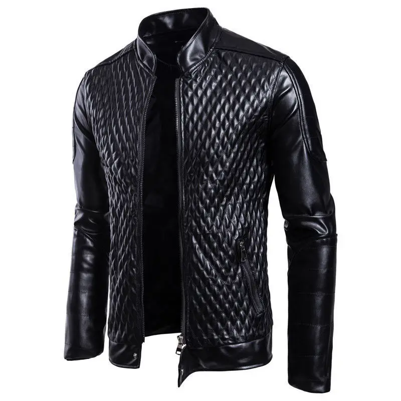 Для мужчин осень Байкерская кожаная куртка молния карманами стильная крутое пальто теплое M-2XL - Цвет: Черный