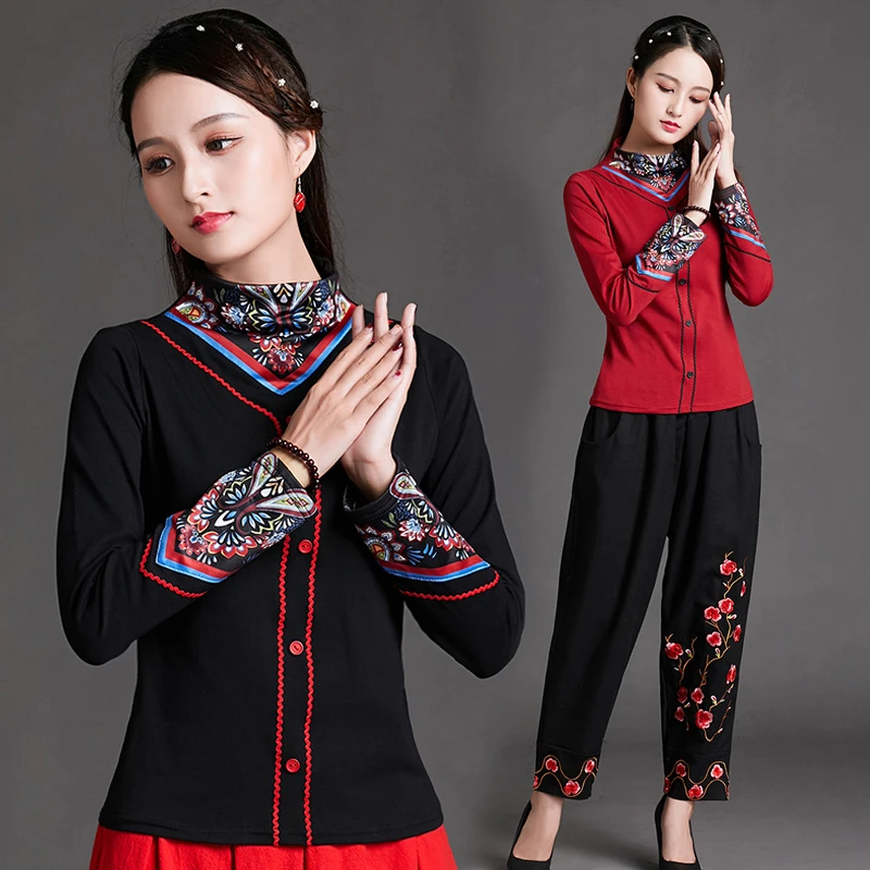 Мода Harajuku Горячая футболка для женщин Новинка Camisetas Mujer элегантный винтажный этнический плюс размер хлопок Кнопка печати o-образным вырезом одежда
