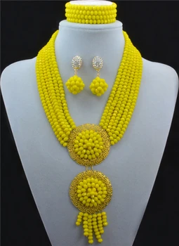 

Amazing! Yellow mixed clear AB costume nigerian wedding african beads jewelry set crystal necklaces
