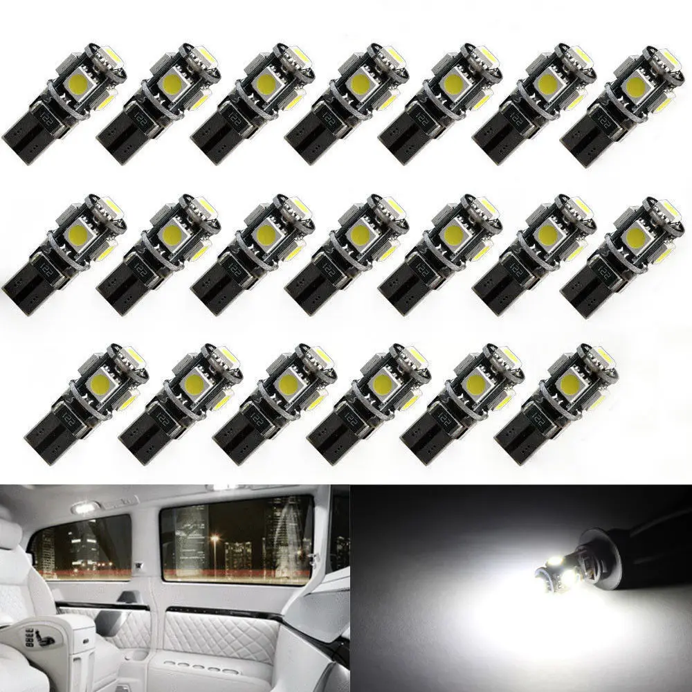 20 шт. T10 5 SMD 5050 светодиодный Canbus безошибочный автомобиль W5W 194 5SMD Авто клиновидная