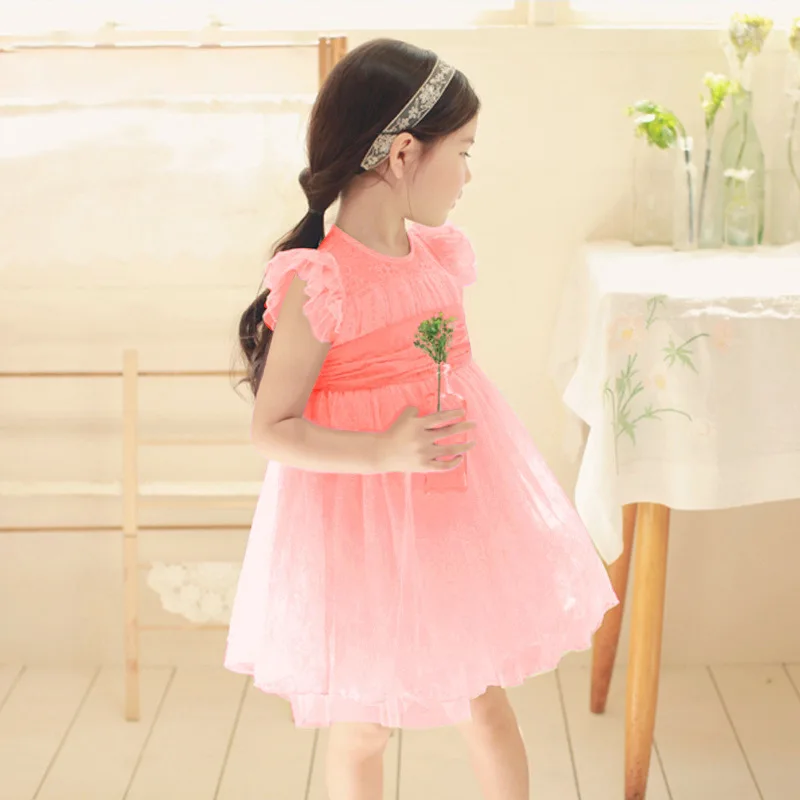 Anlencool/высокое качество, корейская детская одежда, платье для девочек, тонкое кружевное платье с короткими рукавами, новое летнее детское