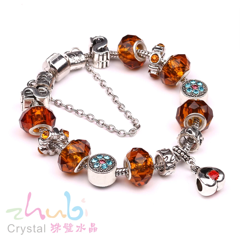 ZHUBI Подвески Серебро 925 браслет Мода DIY Хрустальные стеклянные бусины для Женская цепочка в виде Змеи Браслеты и браслеты