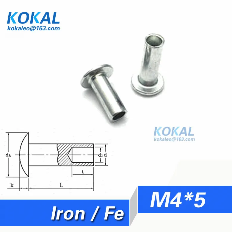 

[YKFe-M4*5]100PCS all kinds all steel M4 Series thin round head half hollow rivet M4*5mm tubular rivet