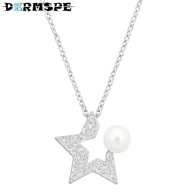 

DERMSPE New Crystal Pearl Star Pendant Necklace Clavicle Chain Birthday Gift Clavicle Chain Female Ornament Fashion Design
