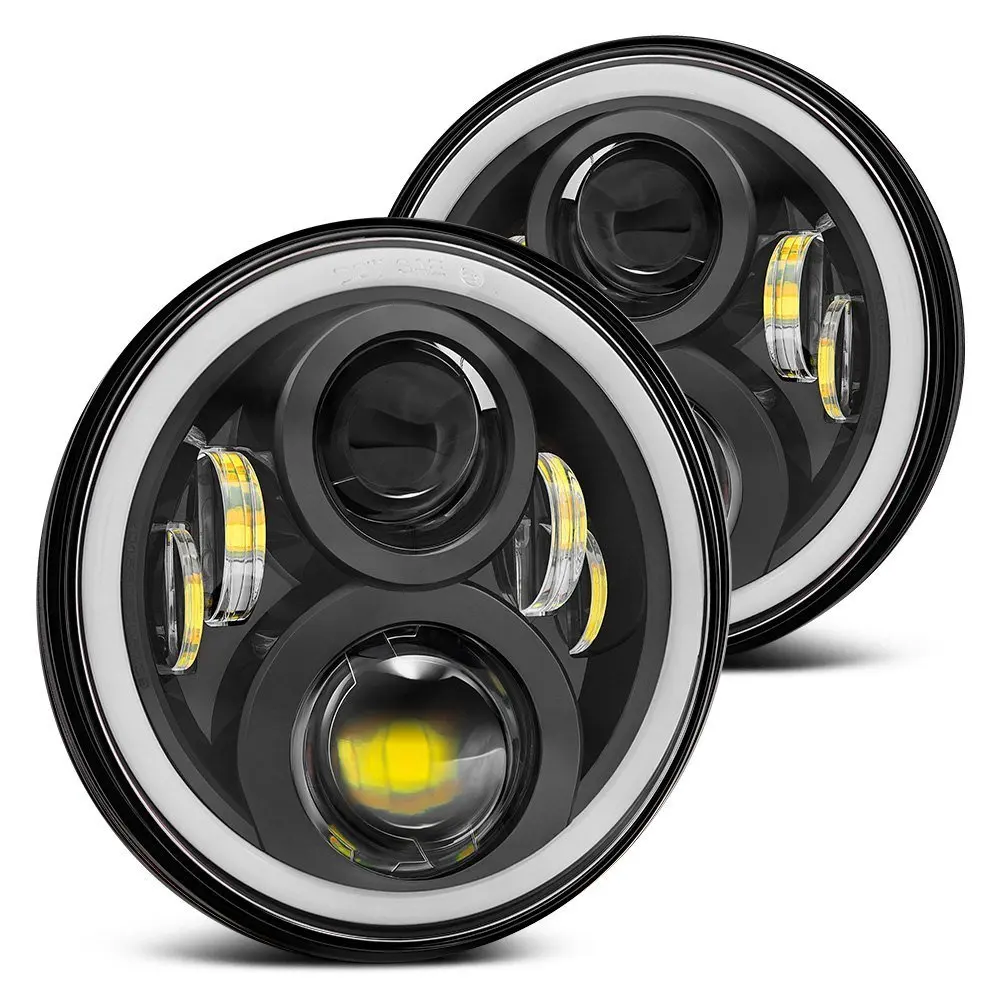 Для Wrangler JK CJ 7 дюймов RGB DRL Halo Ring круглый светодиодный фары ангельские глазки с разноцветным Bluetooth пультом дистанционного управления для Jeep