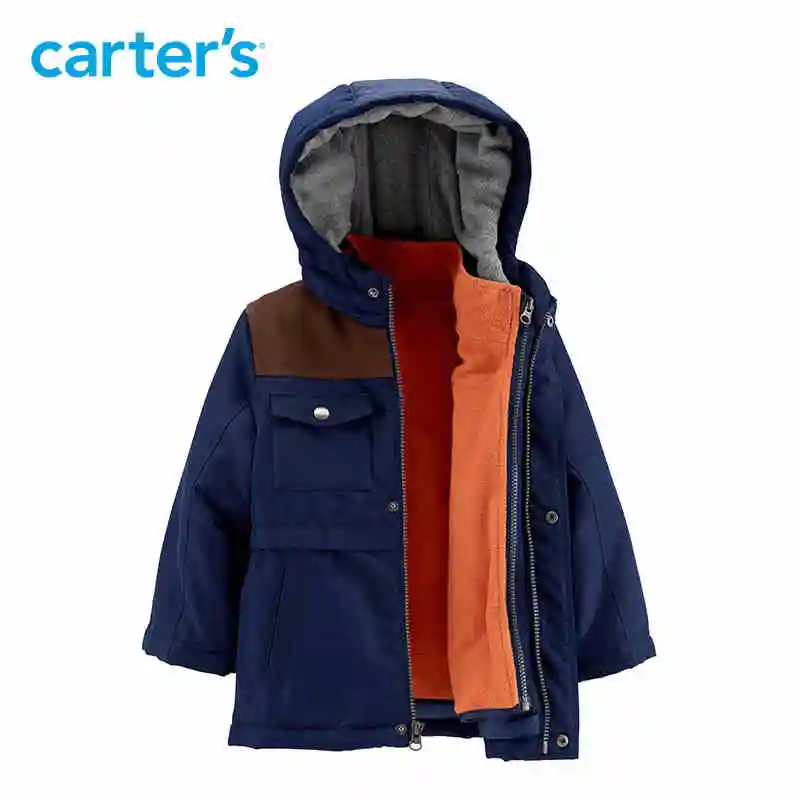 Carter's Blue hooded kids jacket long sleeve autumn winter coat for boys warm thick kid clothing CL218BX2