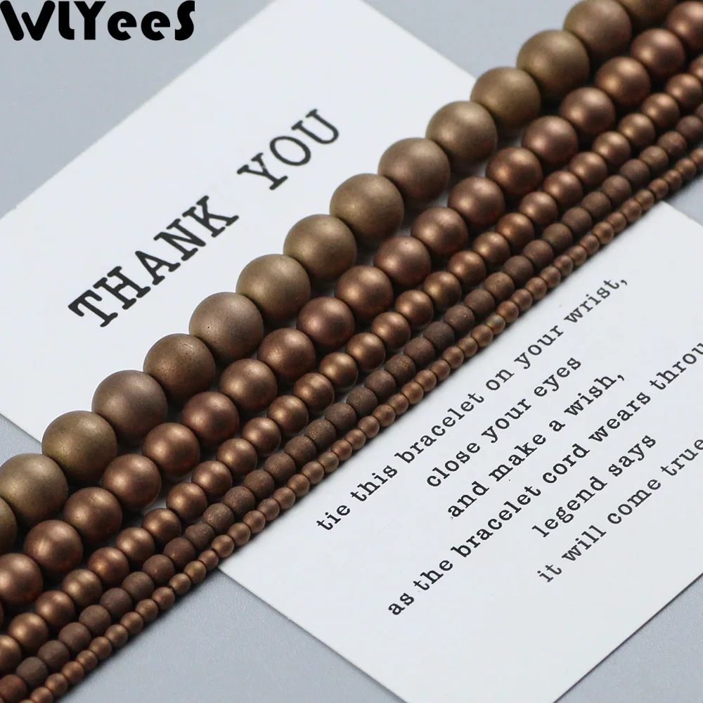 

WLYeeS Matte Plating Copper Beads Round Hematite Ball 2 6 8 10mm Natural Stone Spacer Loose Bead for Jewelry Bracelet Making DIY