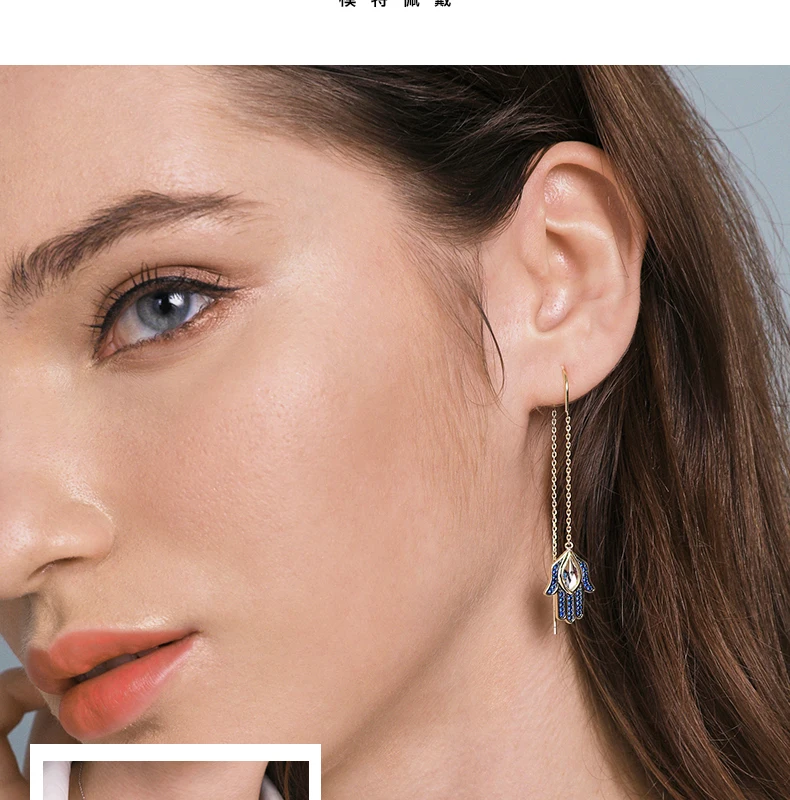 LEKANI Modern Design Evil Eye Asymmetry Crystals from Swarovski Earrings Long Chain 925 Silver Drop Earrings for Women Gift