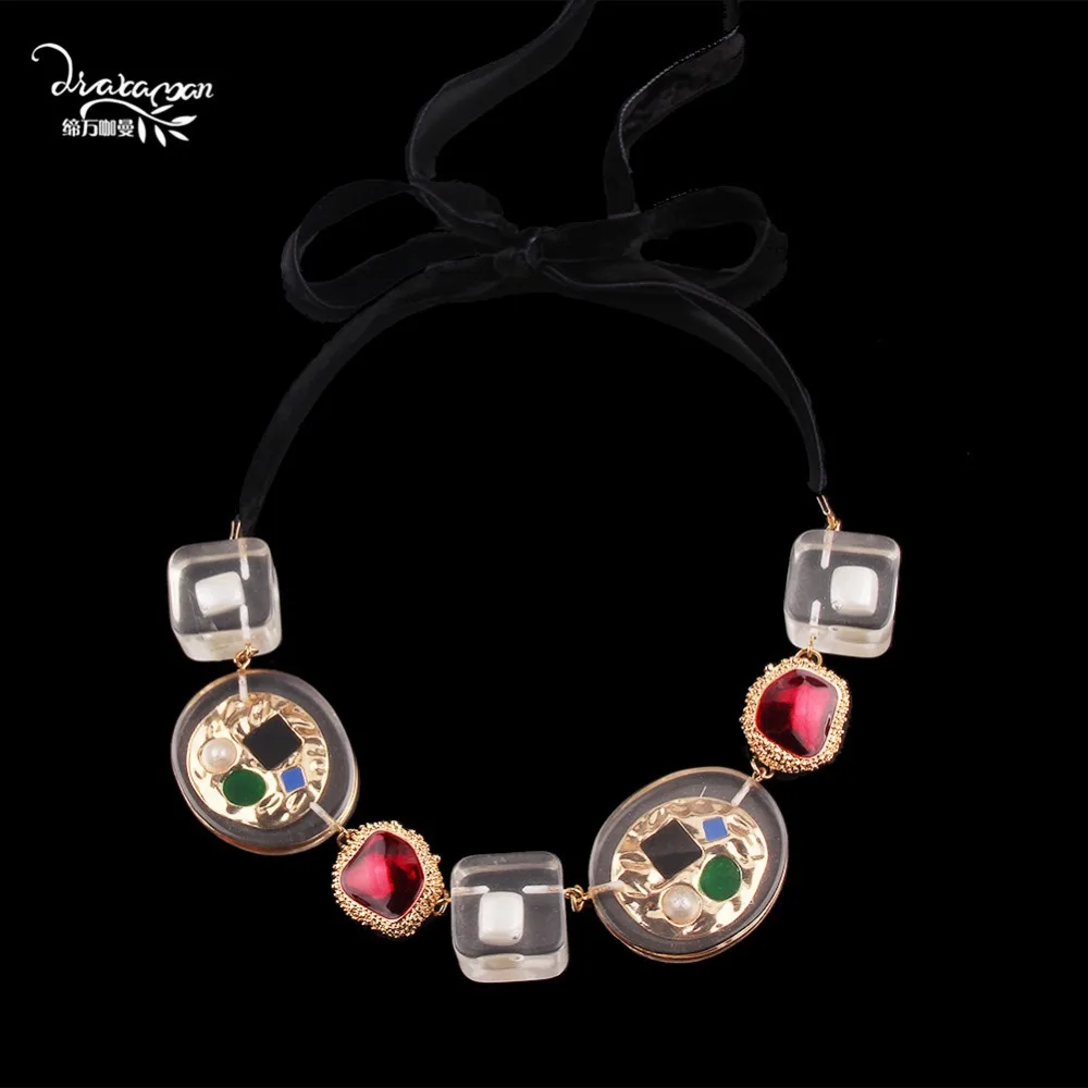 

Dvacaman Za Crystal Resin Statement Necklace For Women Metal Bohemia Choker Necklace Handmade Jewelry Accessories Wholesale A111