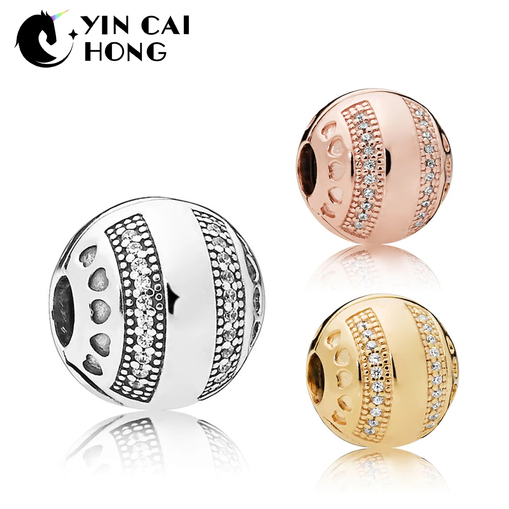 

YCH 100% 925 Sterling Silver 767433CZ SHINE LOGO HEARTS CLIP Rose Gold 787433CZ 797433CZ Temperament Slim Chic Women's Gift