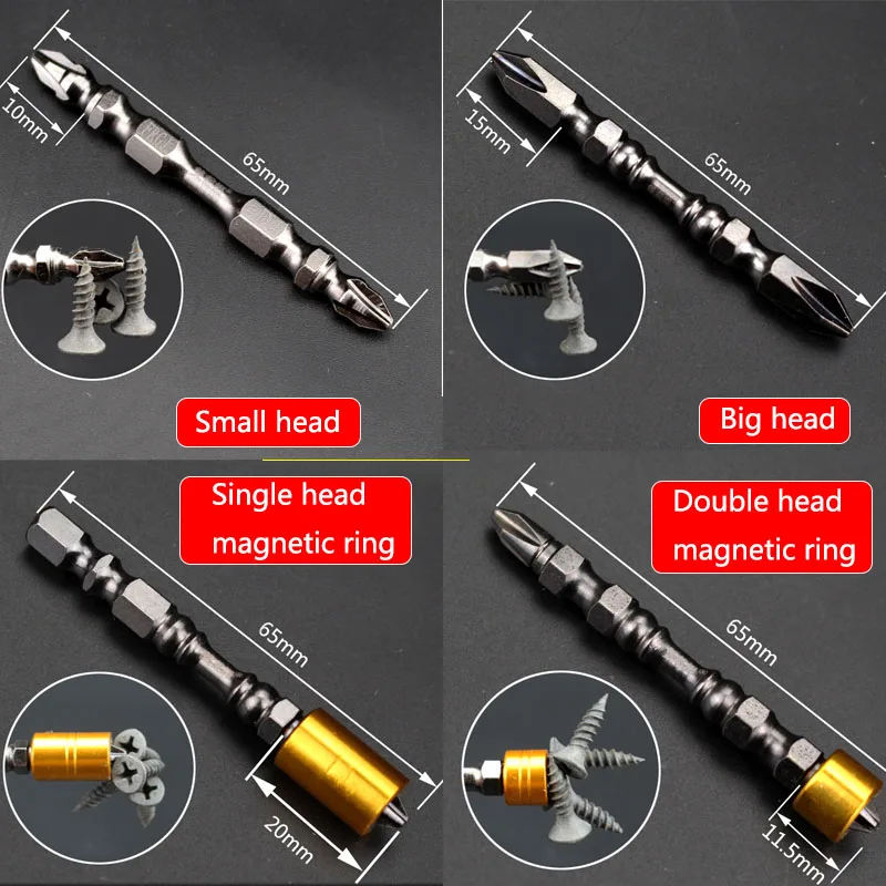 Magnetic Screwdriver Bits 1Pcs Hardness Single and Double Magnetic Rings Magnetic 65MM Cross Head Screwdriver Bit Double Head Electric Screwdriver Magnetic Screwdriver Bits