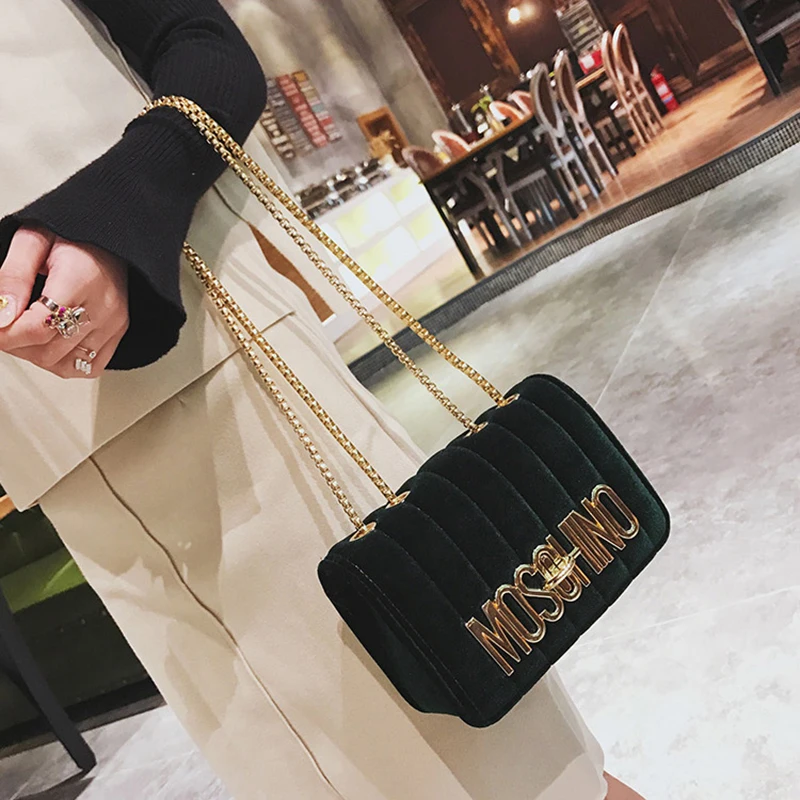 

2019 Mini Velvet Crossbody Female New Fashion Chain Letters Designer Wild Handbag for Women Autumn and Winter Shoulder Bags