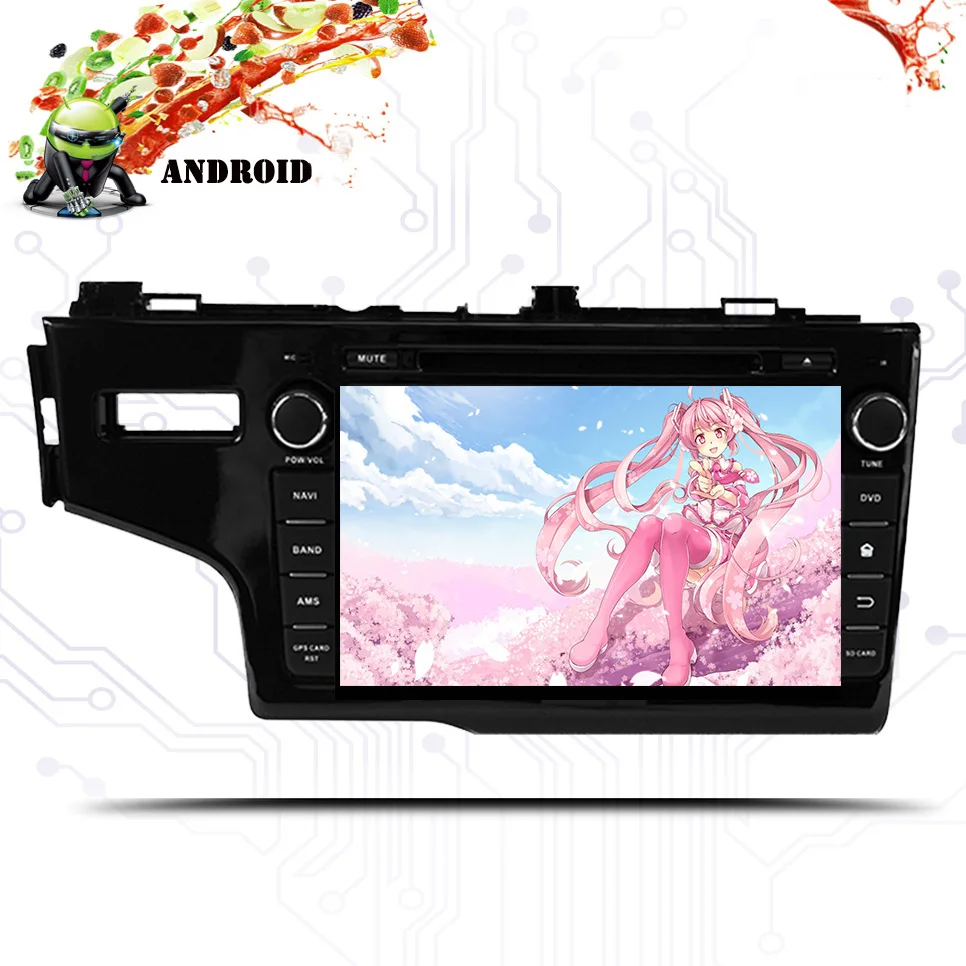 Sale Car dvd cassette player GPS Navi For Honda Fit Jazz 2014-2018 IPS screen 1024*600 +wifi+BT+RDS+Android 9.0+4GB RAM Stereo Audio 4