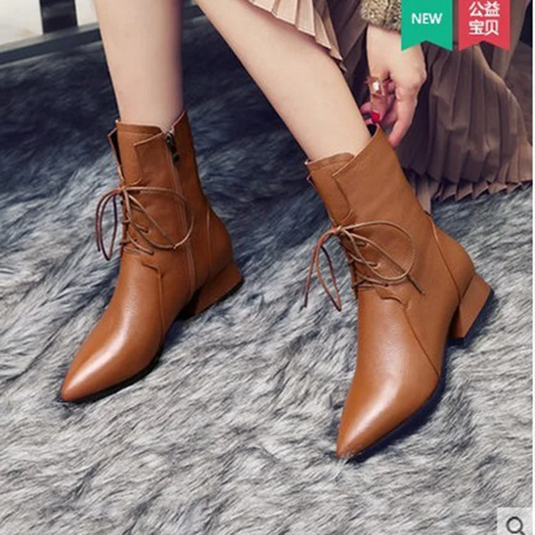

2019 Women Ankle Boots Spring Autumn Shoes Soft Leather Platform Zipper and Lace Up Women Shoes Woman Boots Big Size 35-40