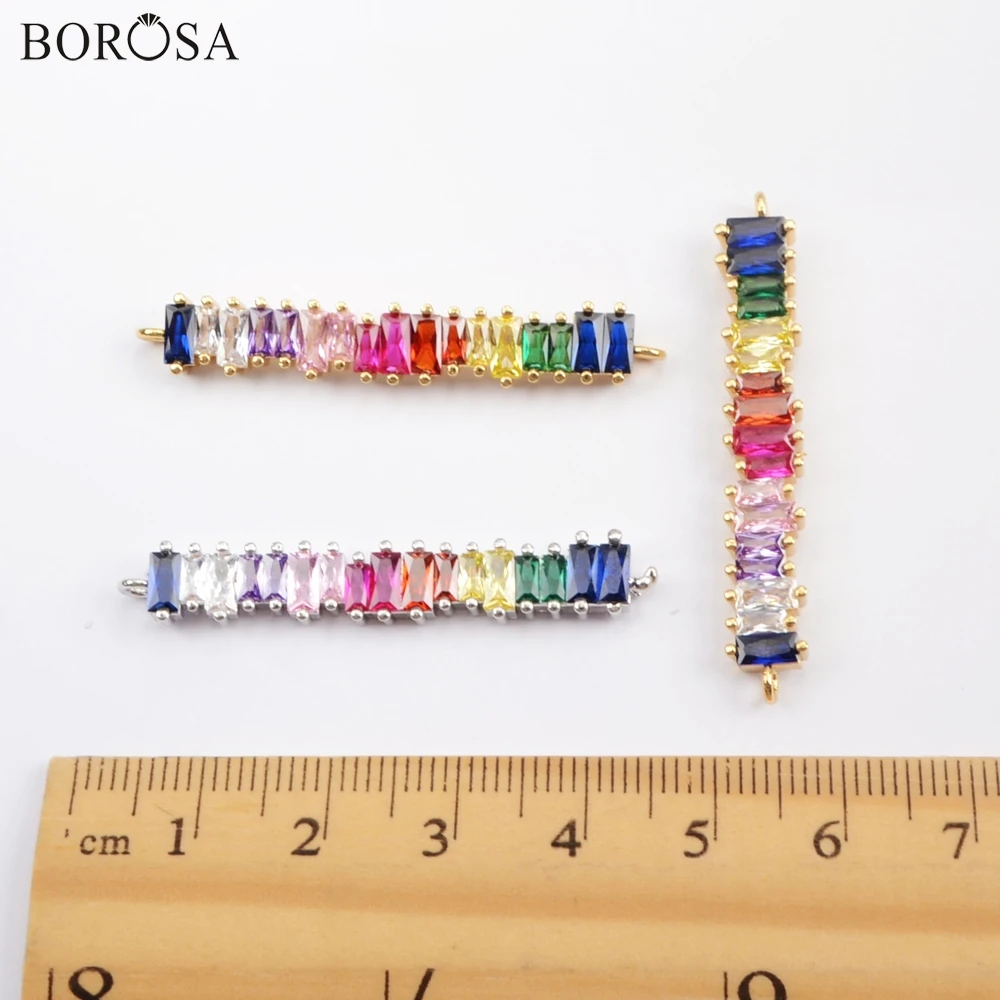 BOROSA 10/20 шт. бар Радуга CZ Micro Pave разъем цвета: золотистый, серебристый Цвет 10 дюймов Регулируемая цепочка-браслет шарма Браслеты WX1146-B