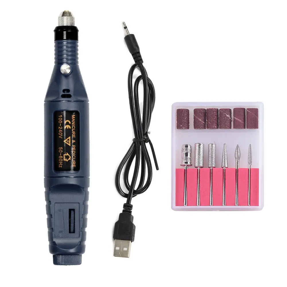 blue USB Мини-Электрический фреза для маникюра, сверла для ногтей, маникюрный станок, usb-соединение, дрель, ручка, инструменты для дизайна ногтей - Цвет: blue USB
