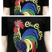 2017 summer women's long embroidery sequins large size rooster loose dress female Retro simple plus size sequins dresses 5xl