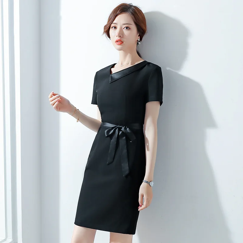 women work wear Women's  stripe business dress knee short-sleeved with ribbon belt drop shipping